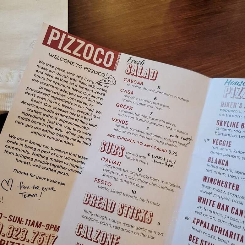 Pizzoco - Winchester, VA menu_pic