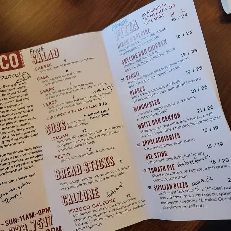 Pizzoco - Winchester, VA menu_pic