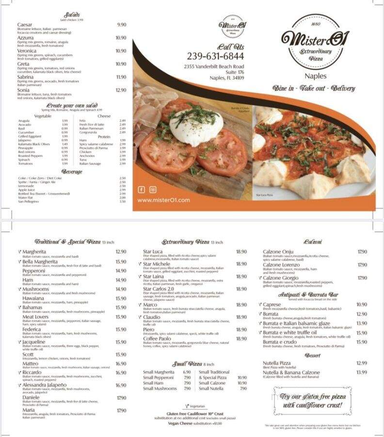 Mister O1 Extraordinary Pizza - Naples, FL menu_pic