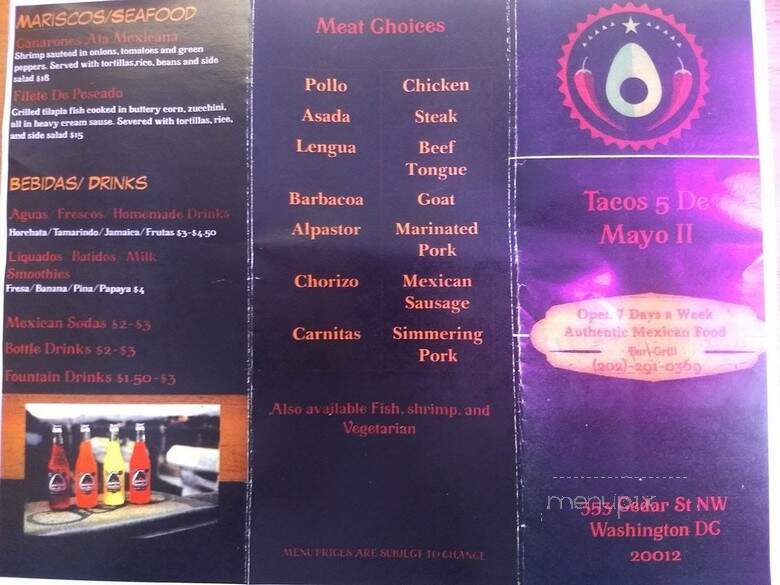 Tacos 5 de Mayo - Washington, DC menu_pic