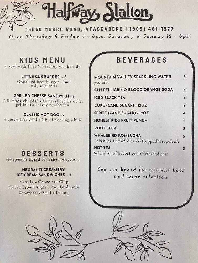 Halfway Station - Atascadero, CA menu_pic