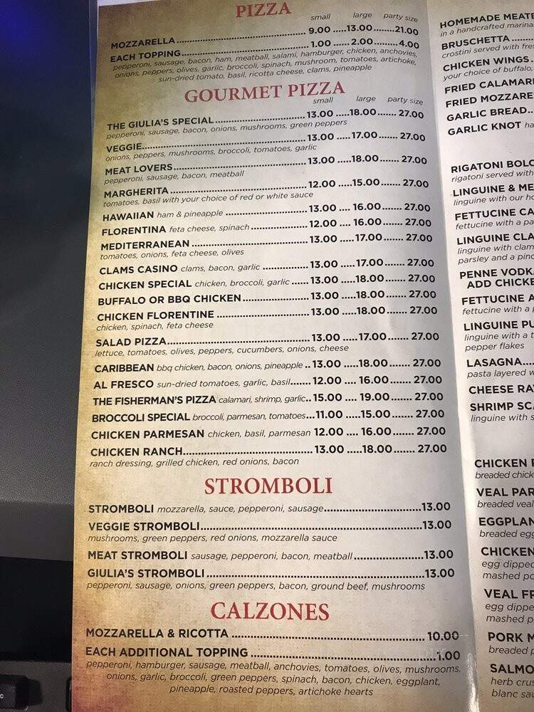 Giulia's Pizza Restaurant - Cromwell, CT menu_pic