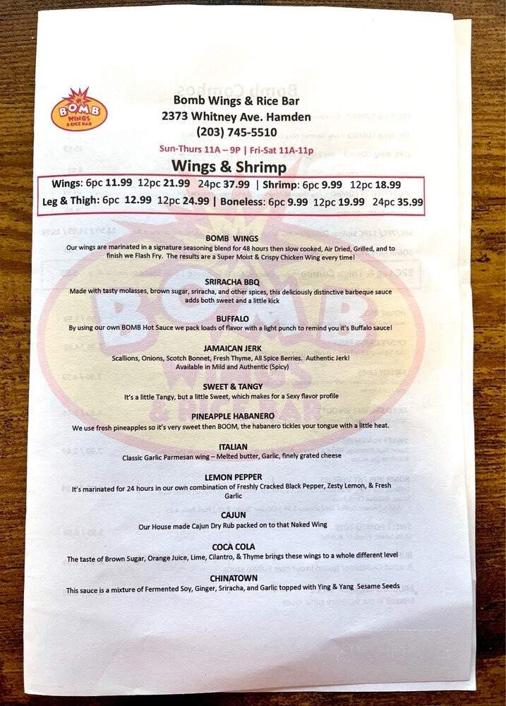 Bomb Wings & Rice Bar - Hamden, CT menu_pic