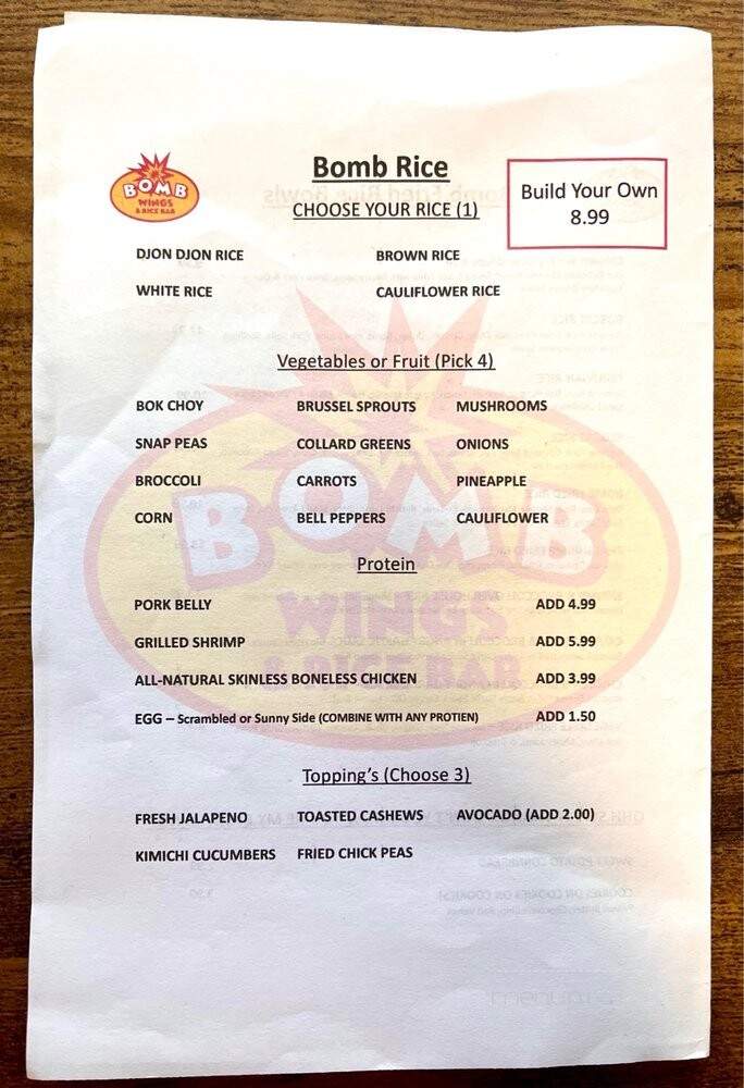 Bomb Wings & Rice Bar - Hamden, CT menu_pic