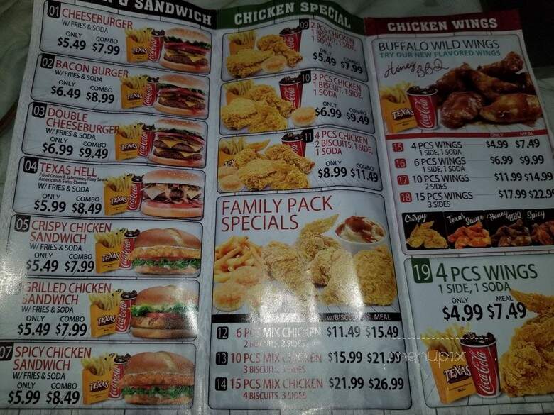 Texas Chicken And Burger - Hicksville, NY menu_pic