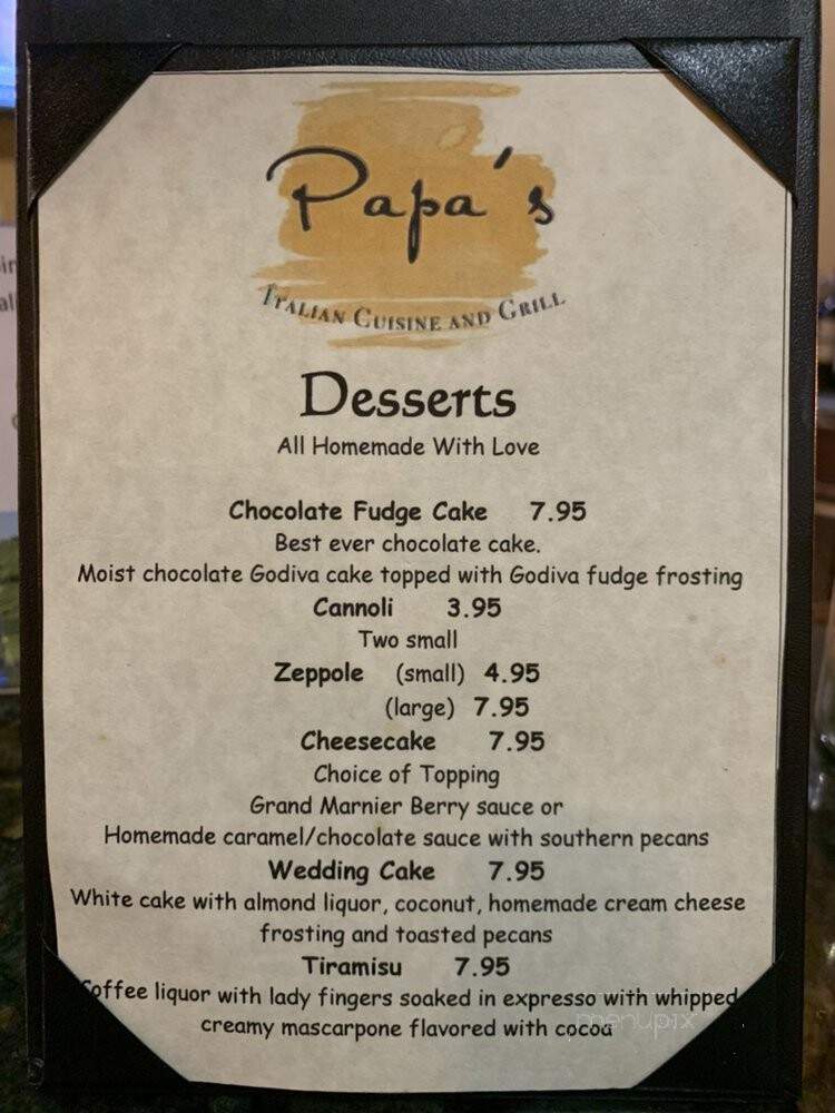 Papa's Italian Cuisine And Grill - Jacksonville, FL menu_pic