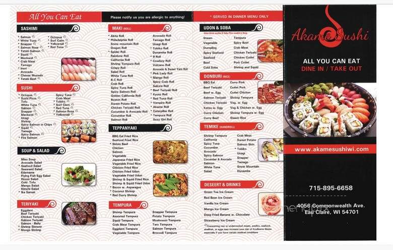Akame Sushi - Eau Claire, WI menu_pic