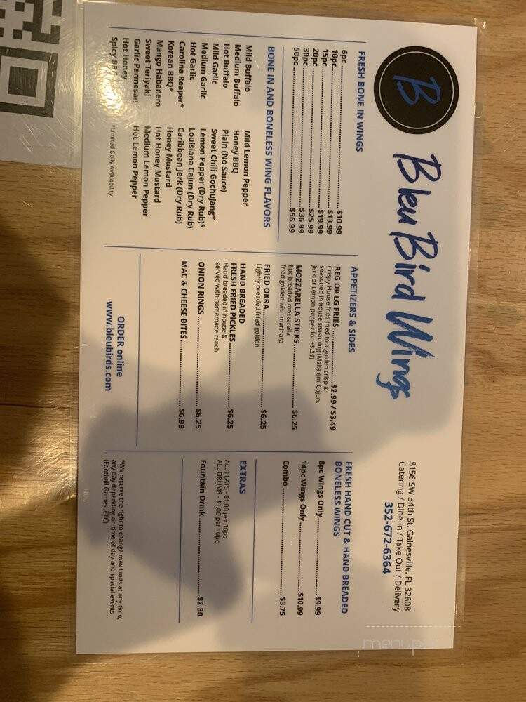 Bleubird Wings - Gainesville, FL menu_pic