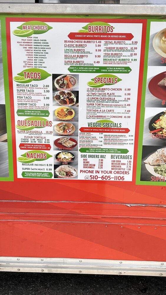 Taqueria Limon Truck - Fremont, CA menu_pic