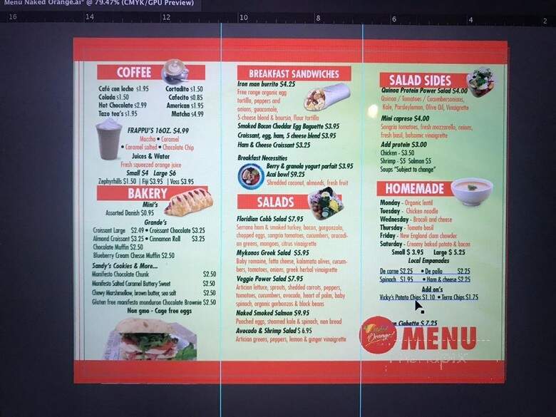 Naked Orange Cafe - Miami, FL menu_pic