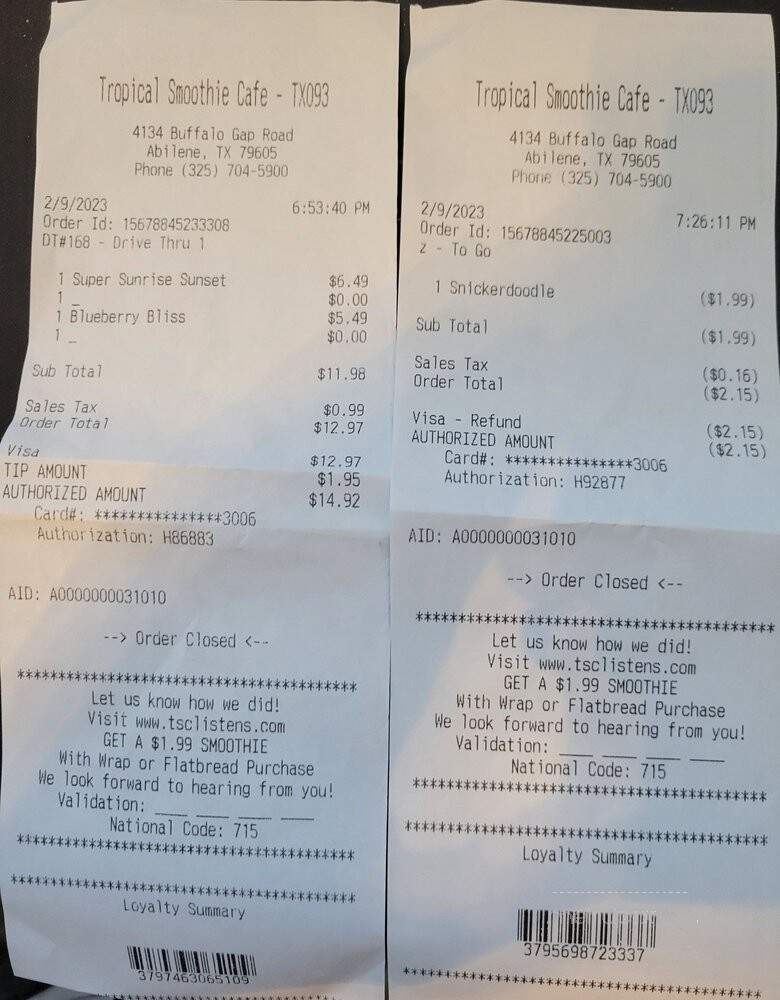 Tropical Smoothie Cafe Drive Thru - Abilene, TX menu_pic