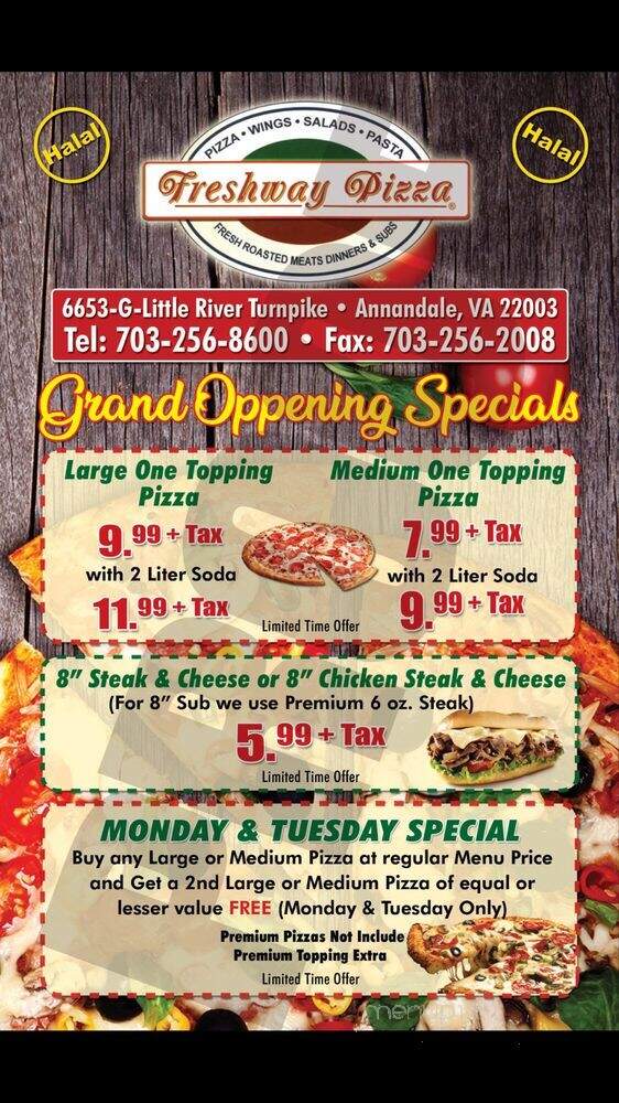 Freshway Pizza - Annandale, VA menu_pic