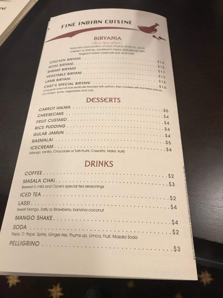 Clove, Fine Indian Dining - Easton, PA menu_pic