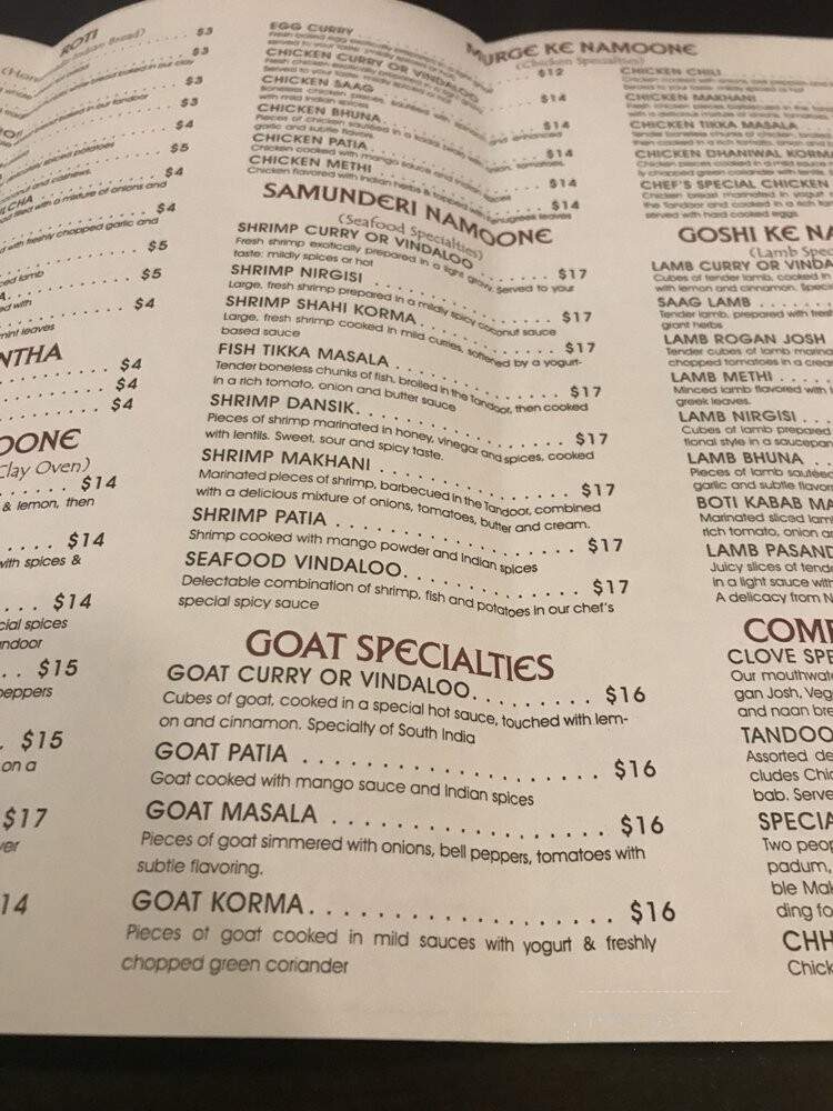 Clove, Fine Indian Dining - Easton, PA menu_pic
