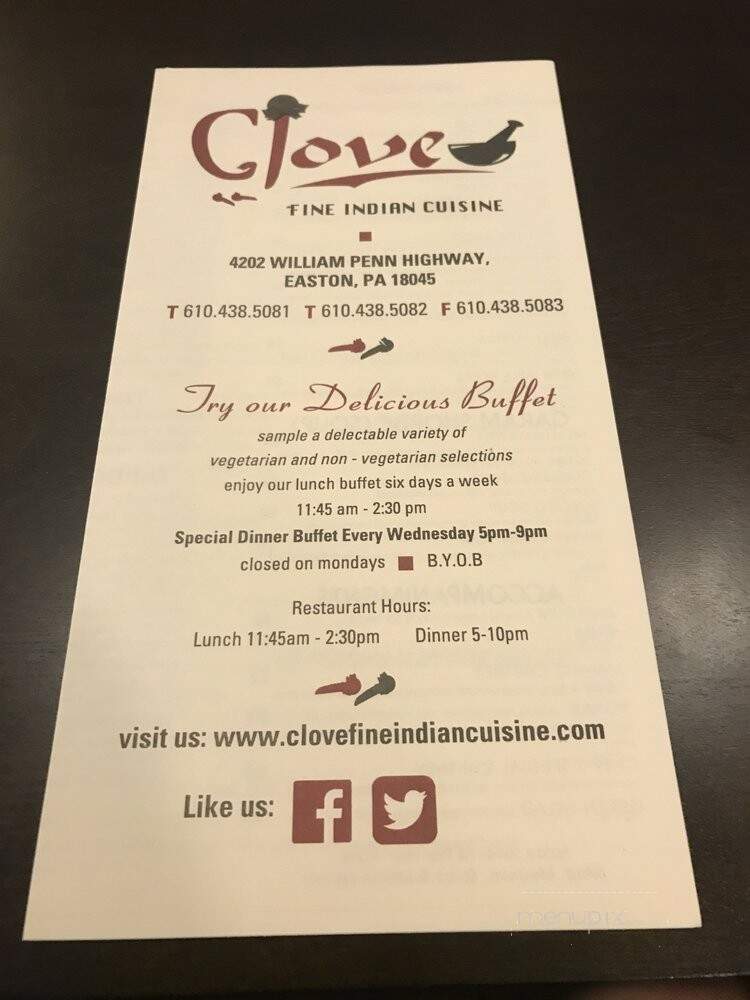 Clove, Fine Indian Dining - Easton, PA menu_pic