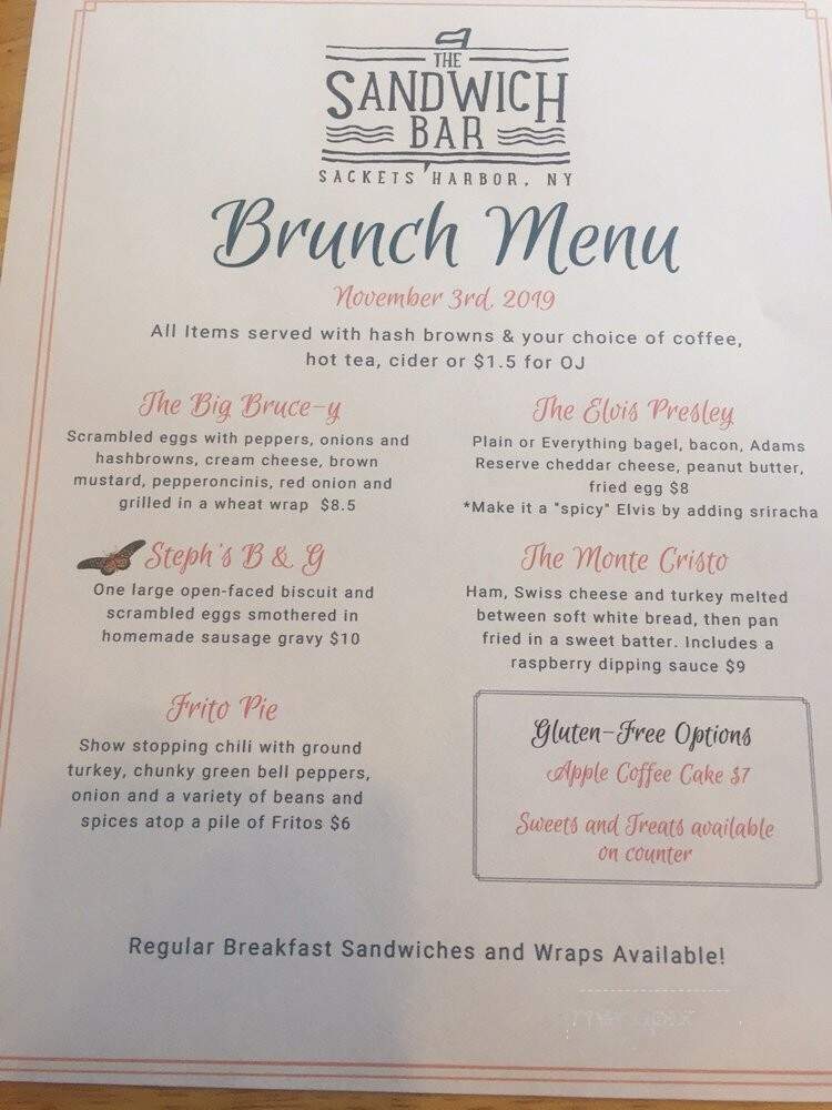 The Sandwich Bar - Sackets Harbor, NY menu_pic