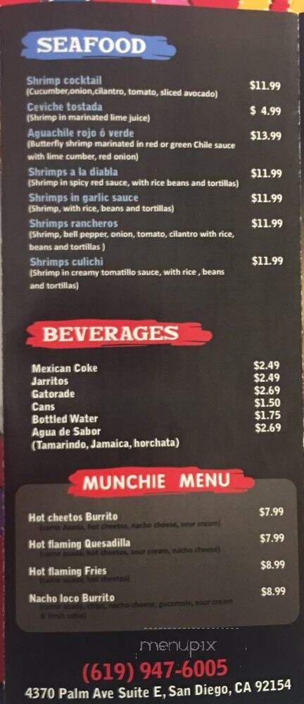 Toritos Mexican Grill - San Diego, CA menu_pic