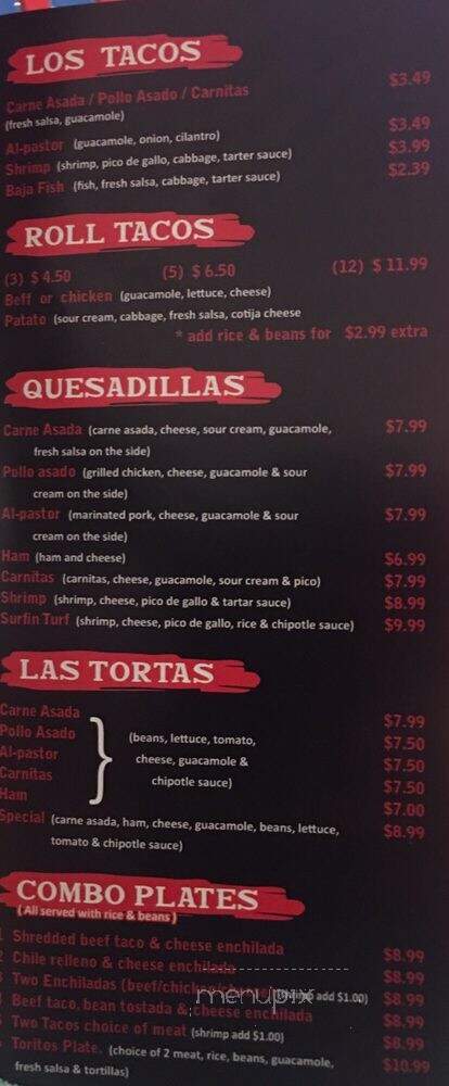 Toritos Mexican Grill - San Diego, CA menu_pic
