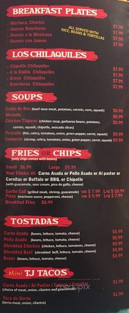Toritos Mexican Grill - San Diego, CA menu_pic