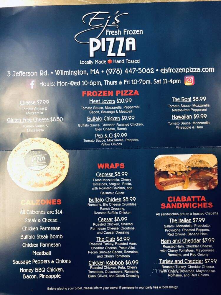 Ej's Fresh Frozen Pizza - Wilmington, MA menu_pic