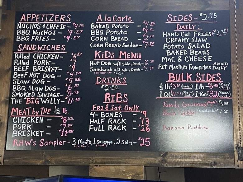 Road Hog Willy's Real-Pit Bar-B-Q - Mount Vernon, OH menu_pic