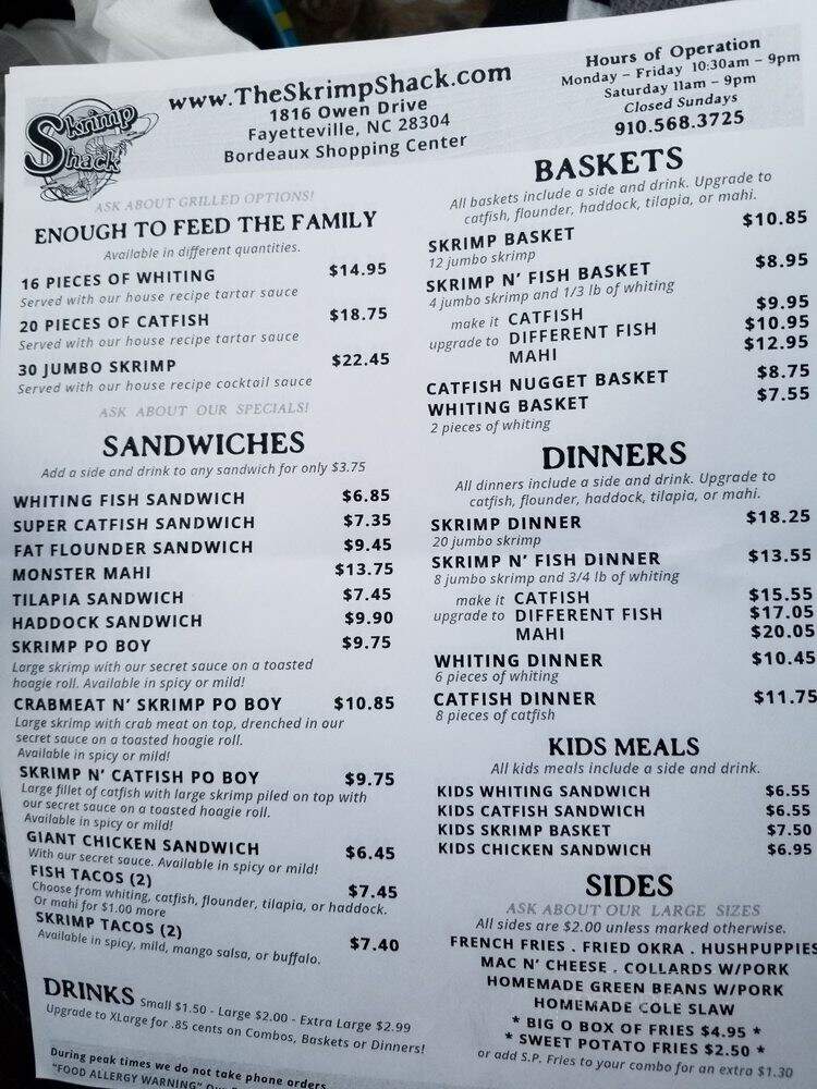 Skrimp Shack - Fayetteville, NC menu_pic