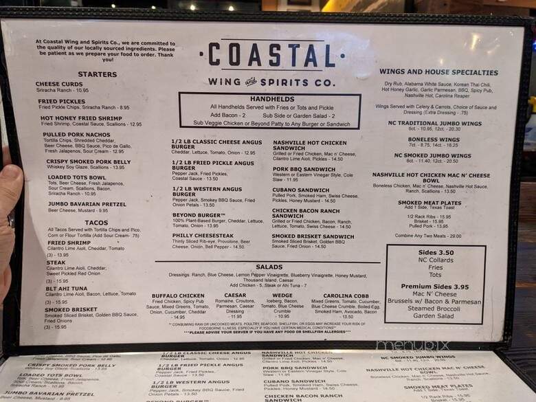 Coastal Wing & Spirits - Surf City, NC menu_pic