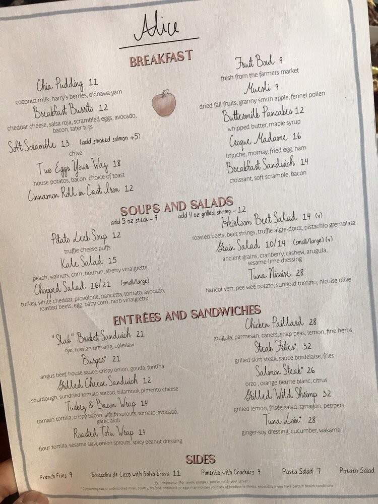 Alice - West Hollywood, CA menu_pic