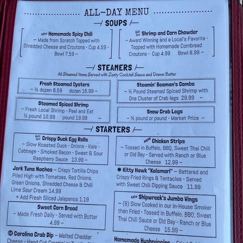 Shipwrecks Taphouse & Grill - Kitty Hawk, NC menu_pic