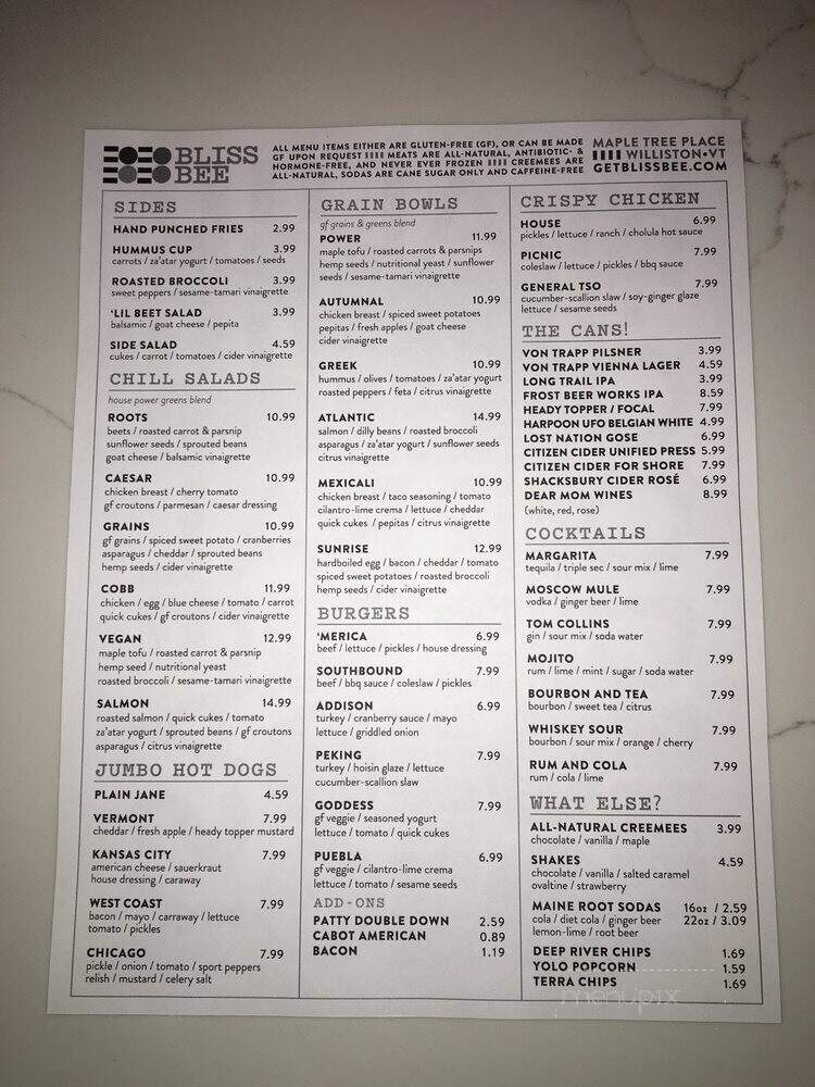 Bliss Bee - Williston, VT menu_pic