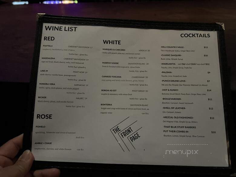 The Front Page - Austin, TX menu_pic