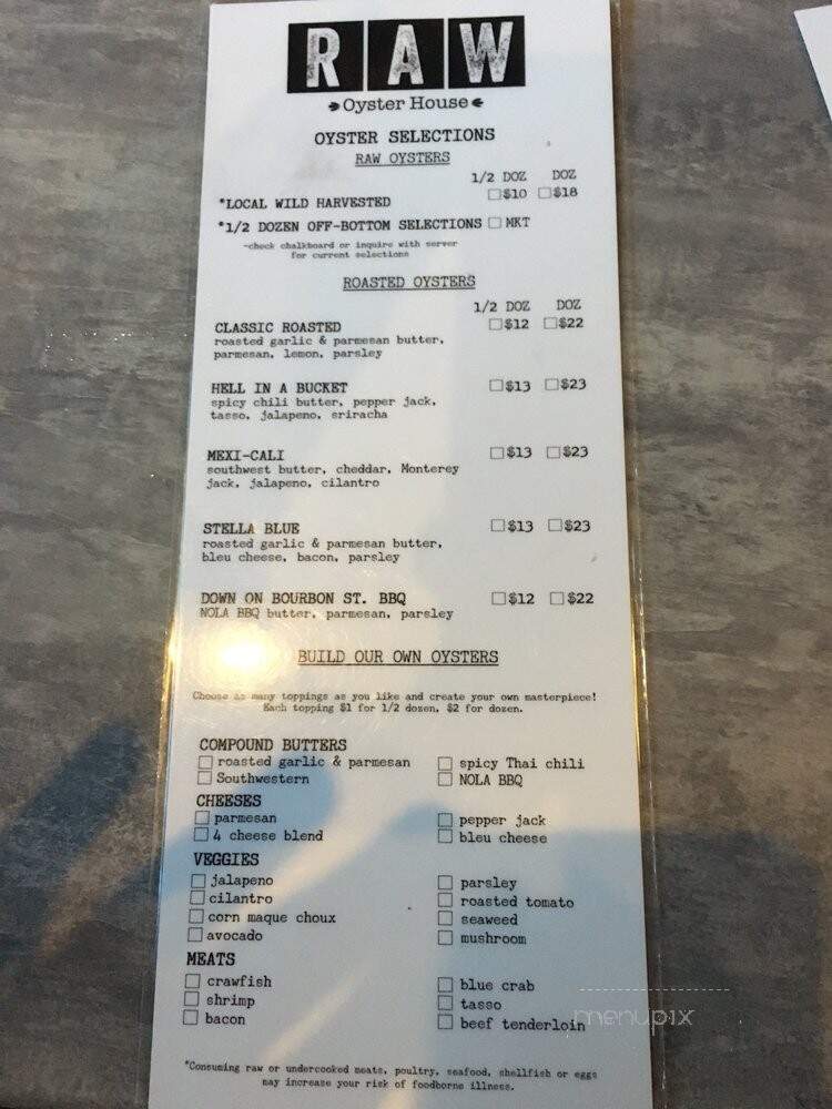 Raw Bar - Ocean Springs, MS menu_pic