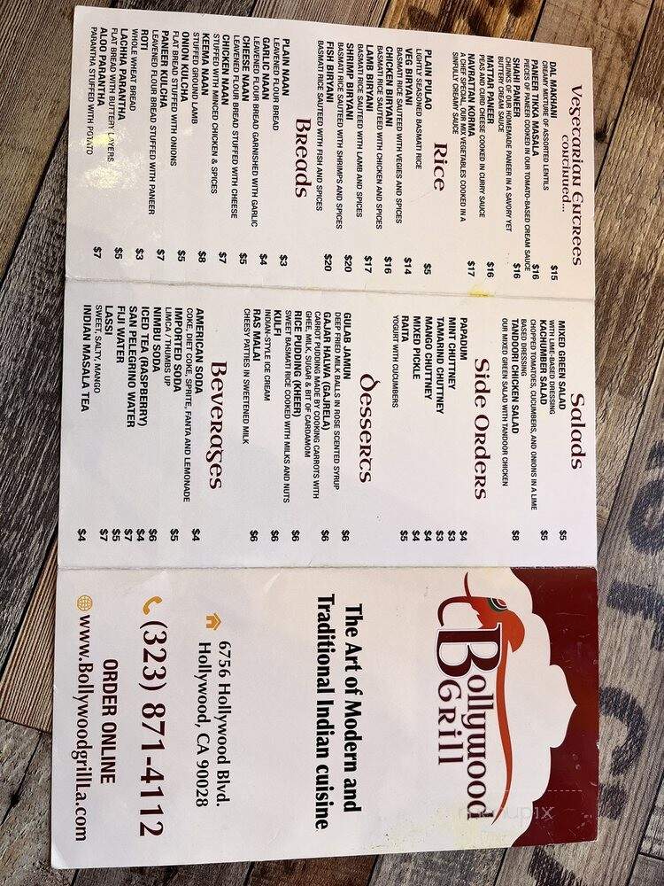 Bollywood Grill - Los Angeles, CA menu_pic