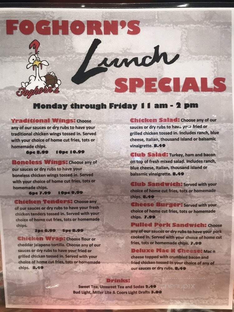 Foghorns - Conway, AR menu_pic