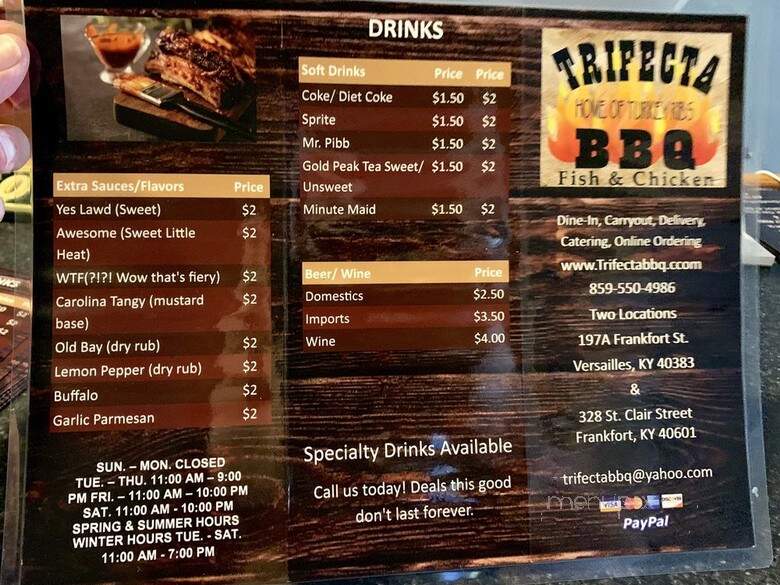 Trifecta BBQ - Frankfort, KY menu_pic