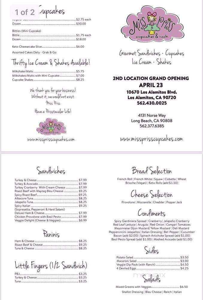 Miss Priss Cupcakes & Such - Los Alamitos, CA menu_pic