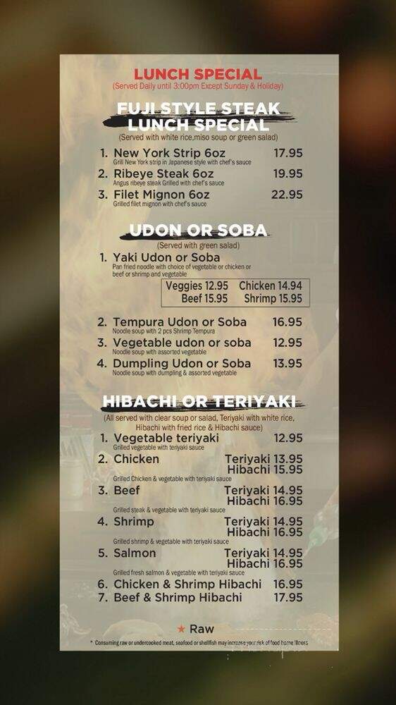 Fuji Japanese Steakhouse and Sushi - Rochester, MN menu_pic
