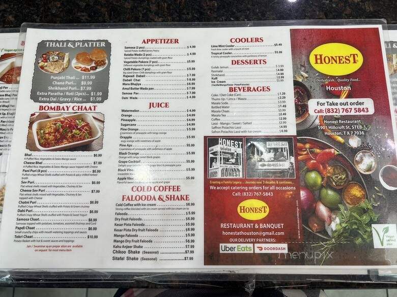 Honest - Houston, TX menu_pic