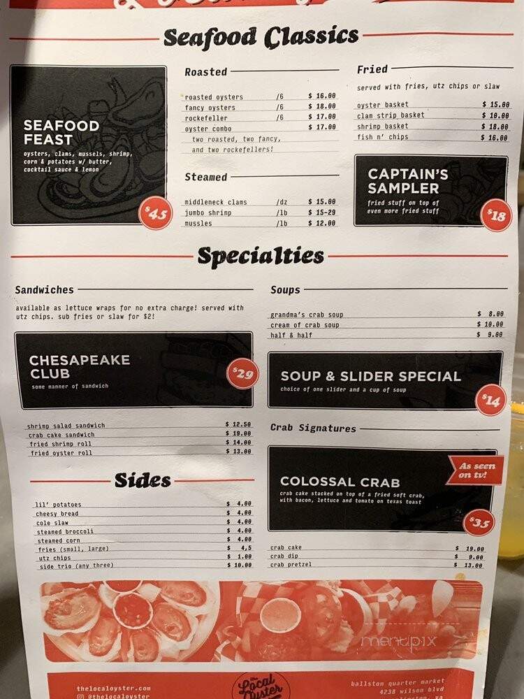 The Local Oyster - Arlington, VA menu_pic