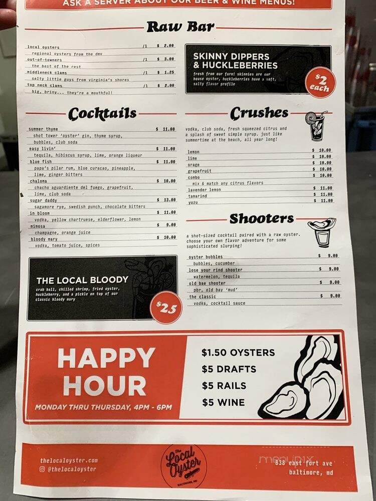 The Local Oyster - Arlington, VA menu_pic