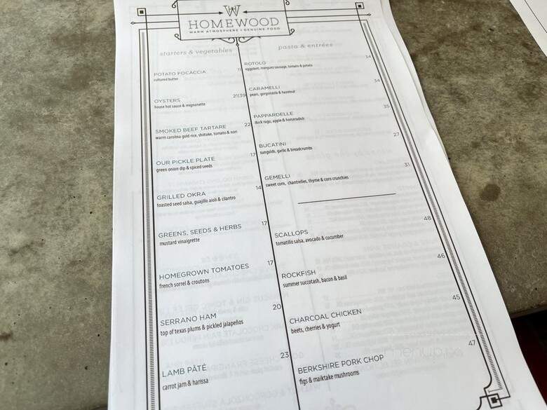 Homewood - Dallas, TX menu_pic