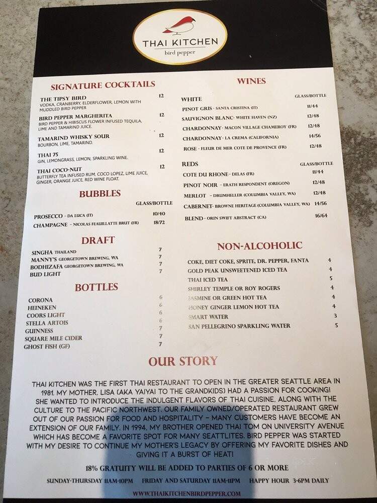 Thai Kitchen Bird Pepper - Bellevue, WA menu_pic