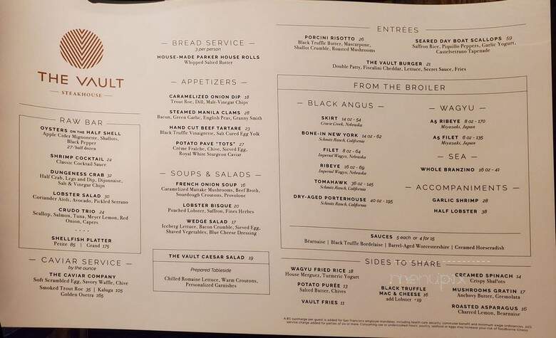 The Vault Restaurant - San Francisco, CA menu_pic