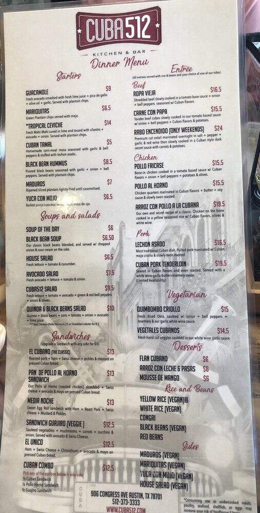 Cuba 512 - Austin, TX menu_pic