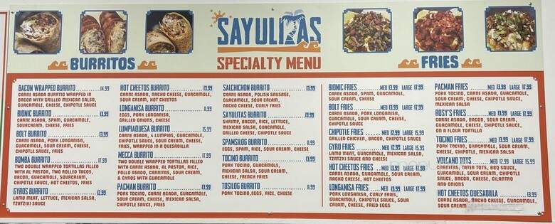 Sayulitas Mexican Food - San Diego, CA menu_pic