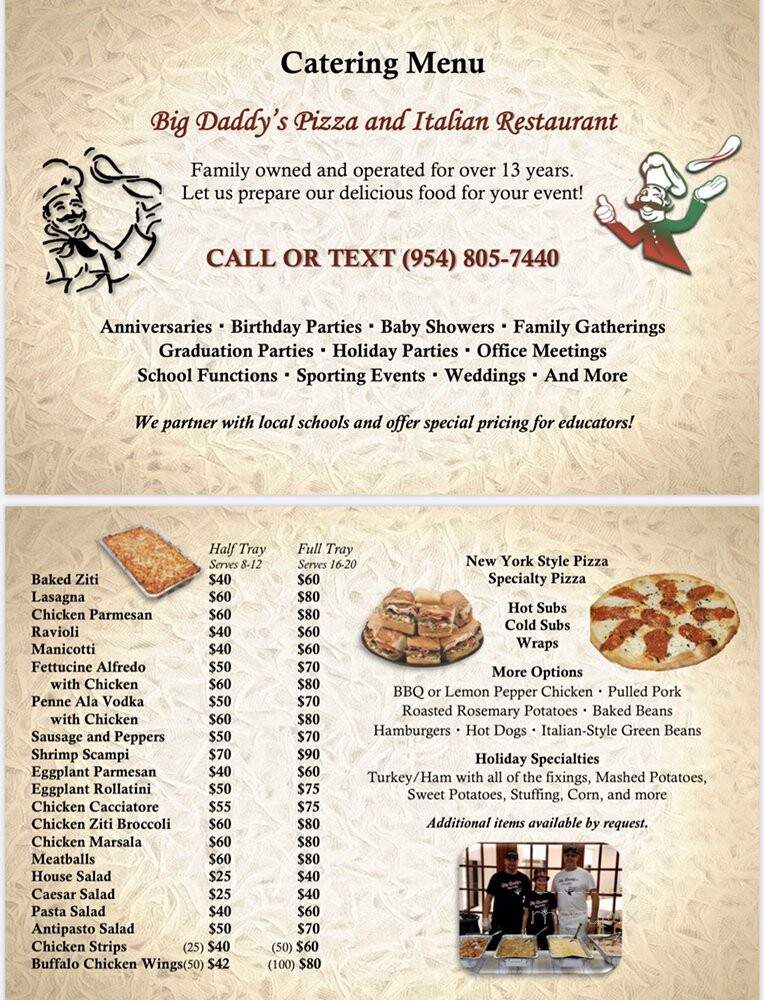 Big Daddy's Pizza - Coral Springs, FL menu_pic