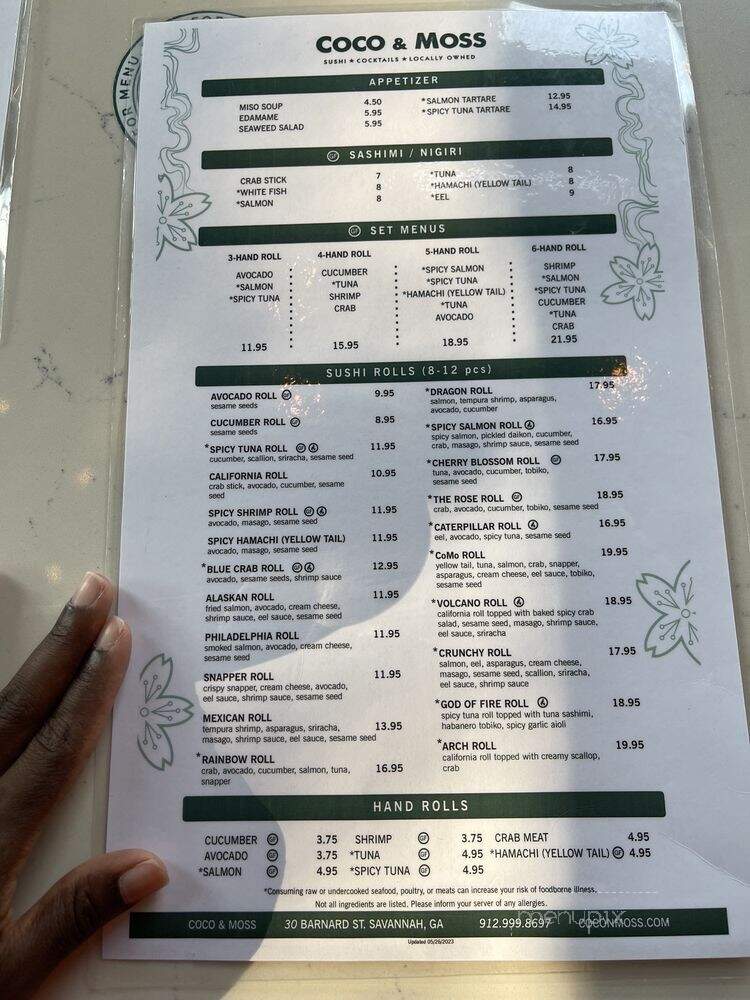 Coco & Moss - Savannah, GA menu_pic