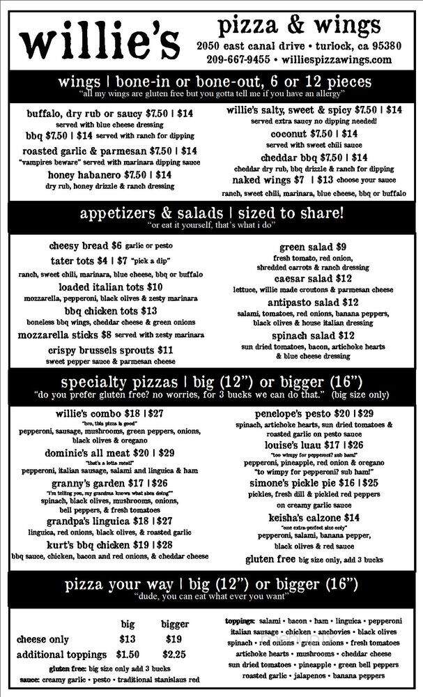 Willie's Pizza & Wings - Turlock, CA menu_pic
