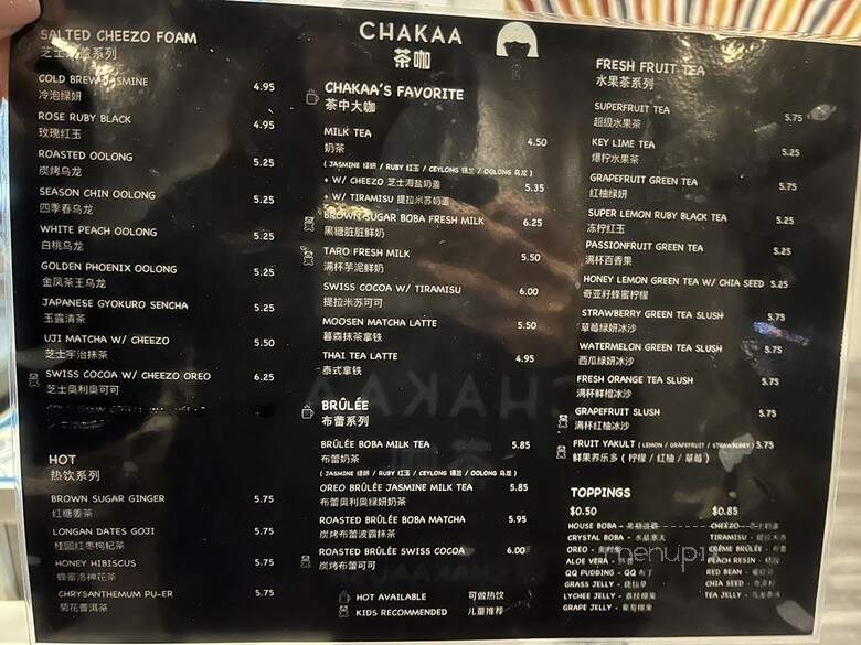 Chakaa - San Diego, CA menu_pic