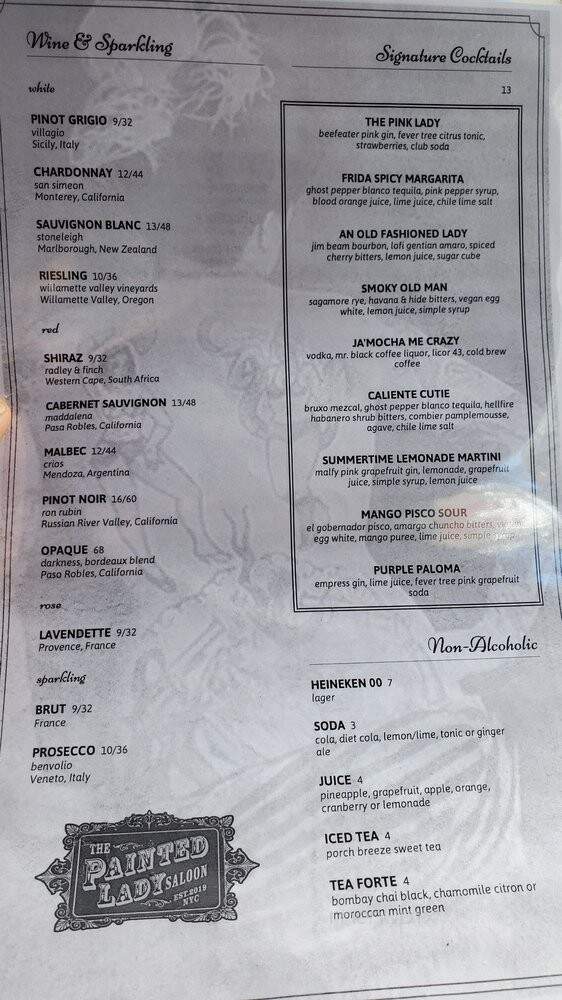 The Painted Lady Saloon - New York, NY menu_pic